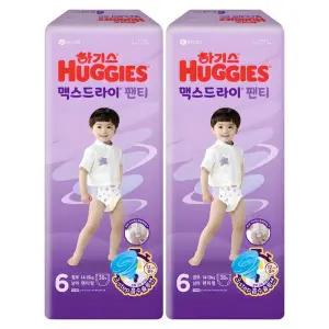 하기스 2024 안심 빠른흡수 맥스드라이 팬티형 기저귀 남아용 점보형 14~19kg 6단계 76매