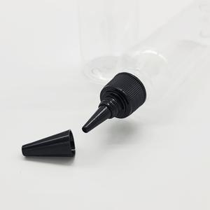 원형 뾰족용기 100ml 투명 검정캡 리필용기