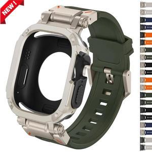 Apple Watch 밴드 S10 용 스트랩 + 케이스 시리즈 9 8 7 6 5 4 Ultra 2 46mm 44/45/49mmTPU 보호 커버 팔찌