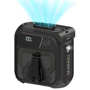 SEAINGO 휴대용 허리 선풍기 충전식 - 10000mAh, 최대 42피트/s, 5단 속도 16,000RPM, 개인용 쿨링 웨어러블 클립 바디 벨트 셔츠 선풍기, 캠핑 여행 야외용 조명이 달린