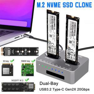 외장 하드 리더기 도킹 스테이션 듀얼 베이 NVME M.2 SSD 클론 USB3.2 C 타입 디스크 박스 Gen2X 20Gbps 인클로저 M2 SSD용