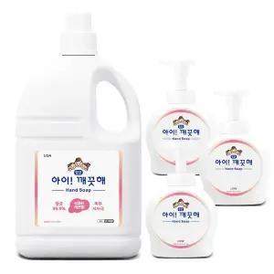 아이깨끗해 리필 대용량 핸드워시 4L+펌프용기490ml3개 거품비누 버블 핸드솝 손세정제