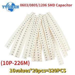 0603 0805 1206 SMD 캐패시터 키트 샘플 세트 16개 값 10P-226M 102 103 104 105 10P 33P 47P 220P 320P 47