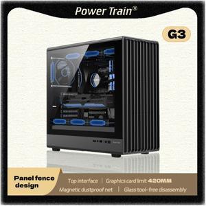 파워 트레인 Zhenjie G3 PC 케이스 USB3.0 데스크탑 M-ATX ITX 유리 측면 투명 지원 360MM 수냉식 컴퓨터