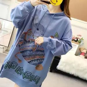 루즈핏 프린팅 포인트 환절기 여성 롱 후드 긴팔티