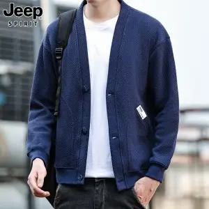 JEEP SPIRIT 가을 신상품 남성 브이넥 와플 가디건 스웨터 캐주얼 심플 자켓