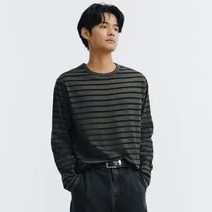 남 코튼 크루넥 스트라이프 긴팔 티셔츠 024913