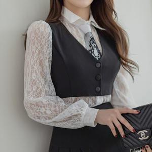 채핏 레스타이 베스트 블라우스 섹시탑 시스루 레이스 페미닌 고급 모임룩 여친룩 데이트룩