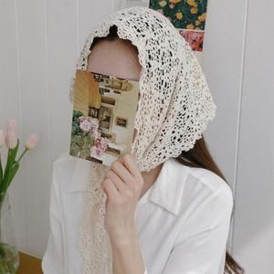 여자 플라워 레이스스카프 투웨이 커치프 두건