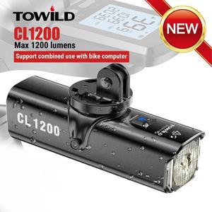 TOWILD CL1200 스마트 자전거 라이트 원격 제어 5000mAh 배터리 유형-C 충전식 도로 MTB IPX6 헤드
