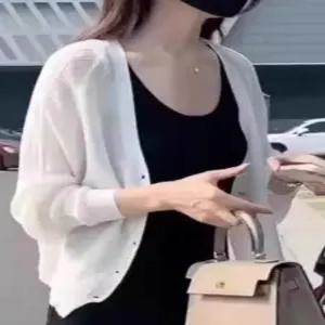 여성 여름 가디건 얇은 니트 아이스 실크 화이트 오버