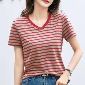 [50%+2장이상 구매시 -500] 5900부터~! 줄리샵 여름 시즌오프/가을 신상/원피스/가디건/라운드넥티셔츠/바람막이/블라우스/청바지/셋업 외 모디 스트라이프 브이넥 반팔티_i