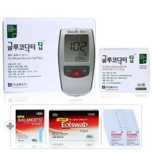 글루코닥터 탑 당뇨 검사 혈당측정기 측정지 세트[혈당계+시험지 50매+침 100개+솜 100매+솜 25매]