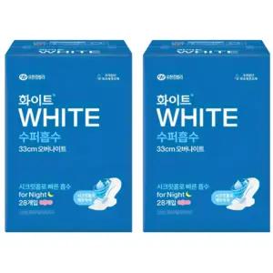 유한킴벌리 위생용품 화이트 수퍼흡수 생리대 날개형 오버나이트 28P 4개