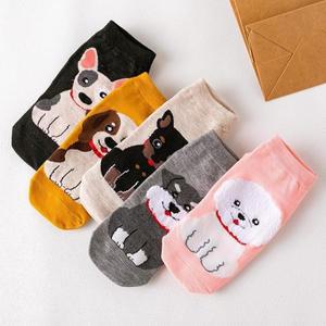 여성용 만화 귀여운 고양이 개 동물 프린트 로우 컷 발목 코튼 양말 통기성 여름 양말 일상 패션에 적합 5
