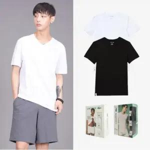 라코스테 슬림핏 면 브이넥 반팔 로고 티셔츠
