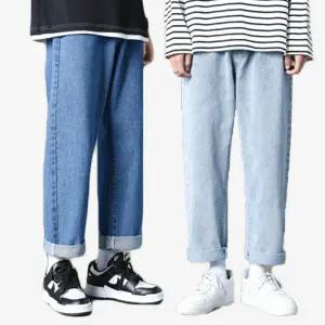 [아이에스이랩]남자 일자핏 와이드 스트레이트 9부 청바지 데님팬츠