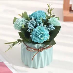 플로맨틱 수국 조화 화분 (블루)/미니화분조화/가짜꽃화분/고급조화화분/데코조화화분/생화같은조화/세련된