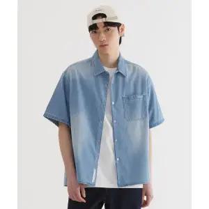 커버낫 COVERNAT 워싱 데님 하프 셔츠 Light Blue CO2502SS0 311900
