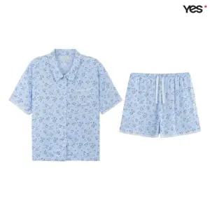 [롯데백화점]예스 블루 플로랄 레이온 여성 반팔 파자마 세트 YSWNB343