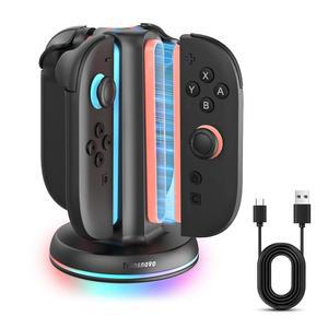 스위치 2 조이콘 컨트롤러 듀얼 사이드 충전 9 RGB LED 모드 USB C 케이블이 된 4슬롯 마그네틱 고속 충전기와 호환되는 트랜스노보 도크