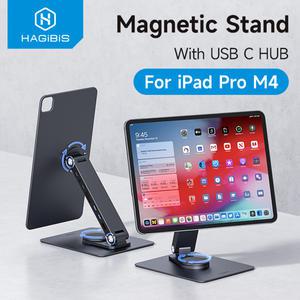 ipad 호환 Pro M4 2024 11인치 13인치용 하기비스 마그네틱 스탠드 허브 태블릿 도킹 스테이션 360 포함