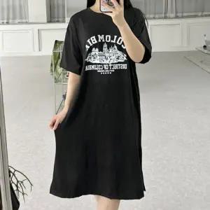 빈티지 레터링 루즈핏 반팔 롱 원피스 데일리 홈웨어 박시룩 블랙 루즈 박스면 프린트