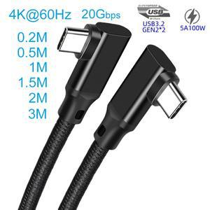 이중 유형-c 케이블 90도 직각 엘보우 데이터 5A 100W PD 4K@60Hz 고속 충전 유형 C 코드 0.2m 1m 2m 3m