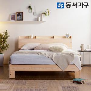 동서가구 순수 히노끼 편백나무 100% 프레임 수납헤드 평상 원목침대 퀸 Q+9존독립 매트리스 DF639024