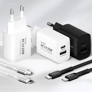 [서가]25W PD3.0 PPS 2포트 멀티 C타입 초고속 충전기++60W 메탈 고강도 CtoC 초고속 케이블 1.5m 세트