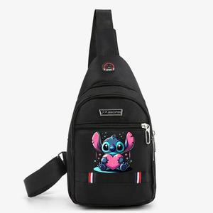 디즈니 Lilo & Stitch 남성용 귀여운 체스트 백, 야외 캐주얼 패션 작은 사첼 캔버스 핸드백 지퍼 메신저 2