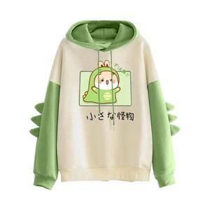 여자 여성 후드 티 집업 카와이 귀여운 공룡 스웨터 소녀 접합 긴 소매 드로우 스트링 풀오버 운동복 십대