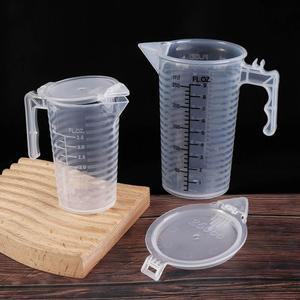 뚜껑이 있는 플라스틱 투명 계량 컵 액체 용기 물 주전자 주방 도구 100ml 250ml 500ml 1000ml