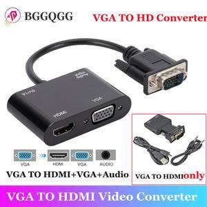 HDMI 분배기 VGA 호환 어댑터 5mm 오디오 변환기가 포함된 PC 프로젝터 HDTV 멀티 포트 VGA용 듀얼 디스플레이 지원