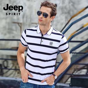 JEEP 지프 남성 티셔츠 여름 얇은 줄무늬 짧은 소매 티셔츠