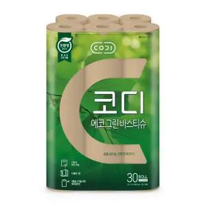 코디 에코그린 화장지 30롤 3겹 30m 물에잘녹는 두루마리 휴지