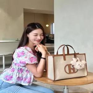 헤지스 액세서리 25FW [스테디셀러][H20캔버스토트] H소가죽 패치 베이지 토트 겸 숄더백 L HIBA5F109I2