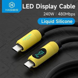 Hagibis USB C 케이블(LED 디스플레이 유형 포함) 고속 충전기 케이블 PD 240W iPhone 15 16 Pro Macbook P