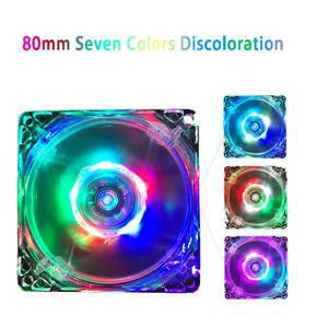 오토바이 냉각팬 80mm 7가지 색상 변색 LED 조명 12V 음소거 PC 케이스 냉각 팬 컴퓨터