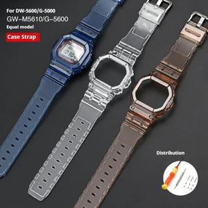 카시오 호환 G-SHOCK DW5600 GW-M5610 G-5600 투명 고무 스트랩 베젤 TPU 스포츠 방수 시계 밴드 보호 케이