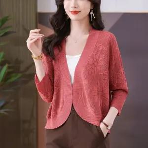 여성 봄 멋내기 루즈핏 가디건 칠부 쿨링 카디건 여름 스커트 상의 숏 기장 이너 스타일리시 스포M1