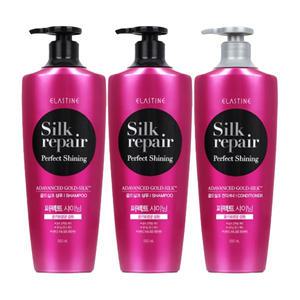 엘라스틴 실크리페어 퍼펙트샤이닝 골드실크 샴푸, 550ml, 2개 + 컨디셔너, 550ml, 1개