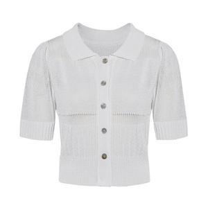 [JJ지고트](센텀시티점)펀칭 크롭 배색 버튼 니트 GP7N1CD701