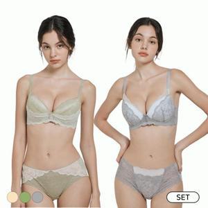 에블린 [세트] 메리메 F1 투톤 레이스 노와이어 브라+헴팬티 EBBRFA1H55 EBBRFA155H