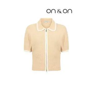[온앤온][온앤온] 라인 배색 카라 집업 반팔 니트 가디건(MK2MD399)