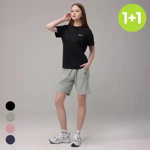 1+1 에버라스트 여성 여름 5부 반바지 스트라이프 팬츠