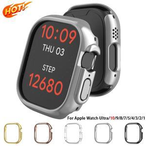 Apple Watch 케이스 용 커버 Ultra 2 49mm 스트랩 액세서리 Apple Watch Series 용 하드 PC 범퍼 쉘 10 9 8 7 6 5 4 3 2 1 Gold