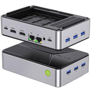 GMKtec 미니 PC NAS, G9 인텔 N150 듀얼 부트 윈 리눅스 데스크톱 컴퓨터 12GB DDR5 64GB EMC + 1TB M.2 SSD, 4*M.2 NVMe 슬롯, NIC 2.5GbE, USB-C/USB 3.2 10Gbps, 네트워크 연결 스토리지
