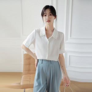 포뇨 여자 쉬폰 블라우스 빈티지 칼라 시크 이 남방 여름 반팔 유니크한 카라 셔츠 OPH2