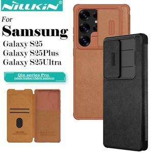 삼성 갤럭시 S25 울트라 S25 + S25 플러스 Qin Pro 가죽 케이스 용 Nillkin 카드 슬롯 뒷면 커버가있는 일